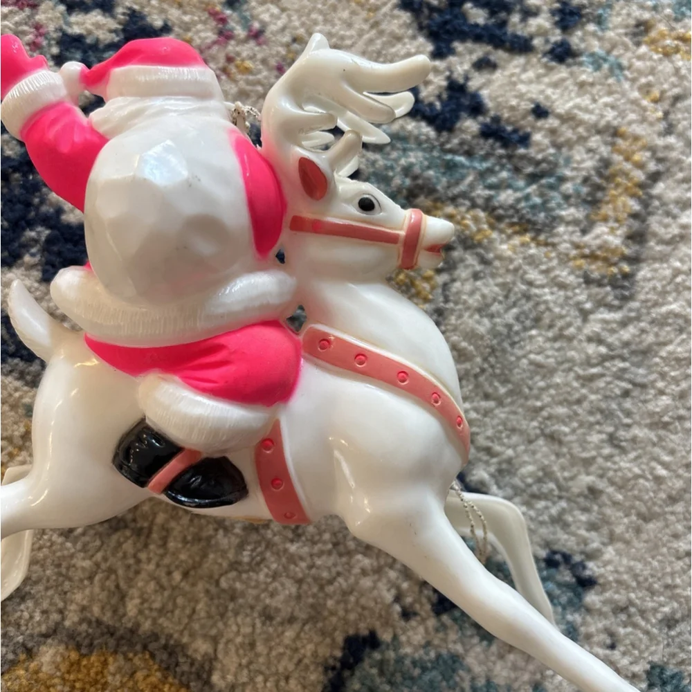 Rare Vintage Santa & Reindeer Glass Christmas Ornament – Retro Holiday Decoratio - Picture 6 of 7